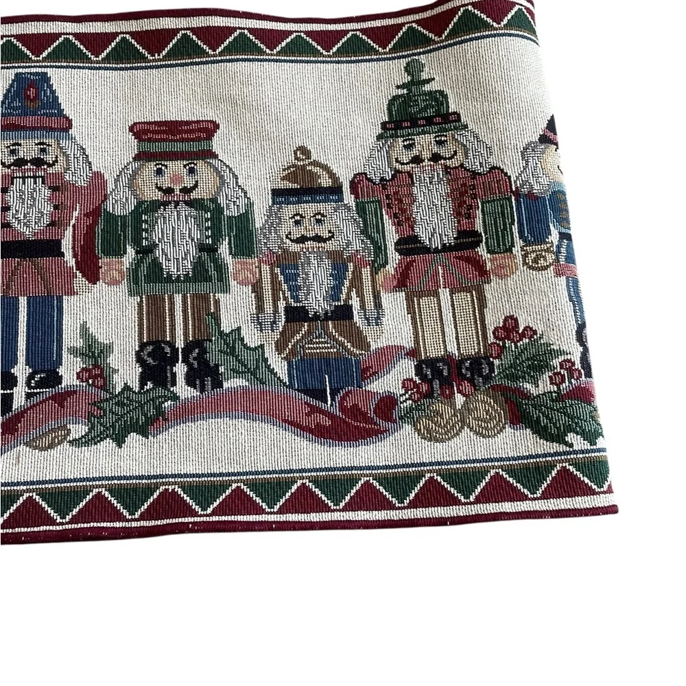 Nutcracker Tapestry Christmas Table Runner 80” x 12.5”Fringe Tabletop Decoration